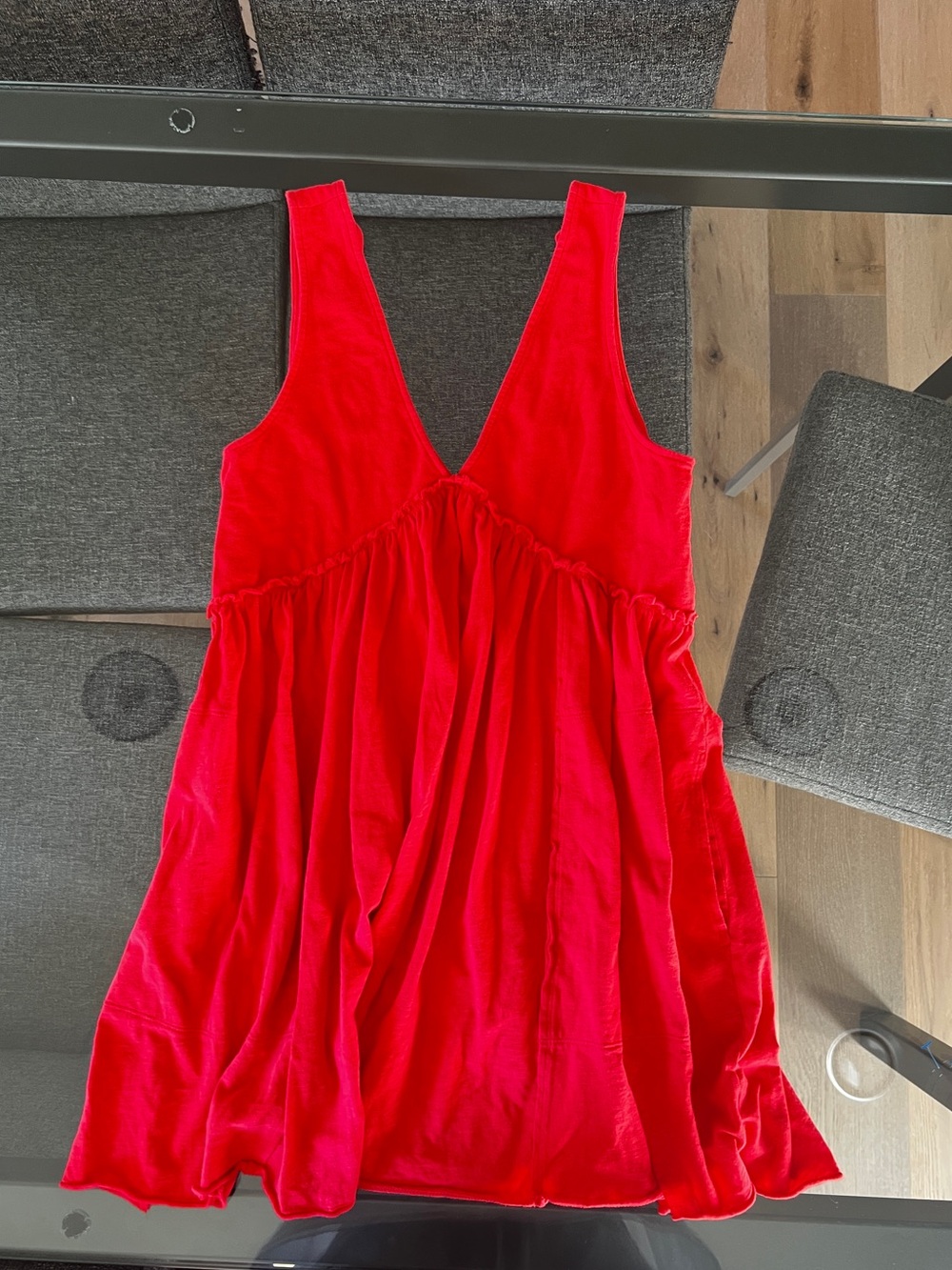 American Eagle Red Sleeveless V-Neck Babydoll Dress
